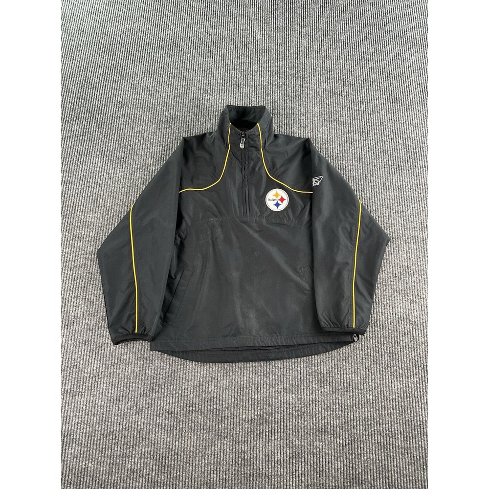 Pittsburgh Steelers Jacket Boys Youth Medium Black Reebok NFL Windbreaker 90s